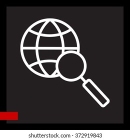 Web line icon. Globe and loupe