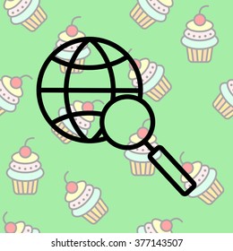 Web line icon. Globe and loupe