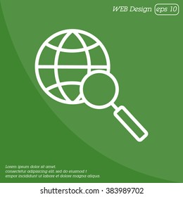 Web line icon. Globe and loupe