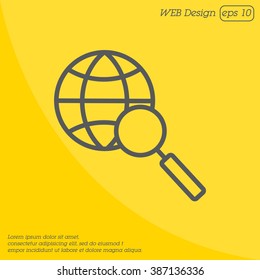 Web line icon. Globe and loupe