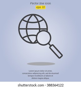 Web line icon. Globe and loupe
