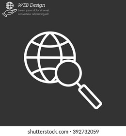 Web line icon. Globe and loupe
