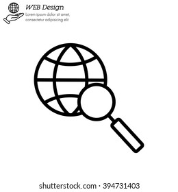 Web line icon. Globe and loupe