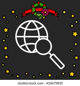 Web line icon. Globe and loupe