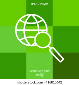 Web line icon. Globe and loupe