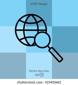 Web line icon. Globe and loupe
