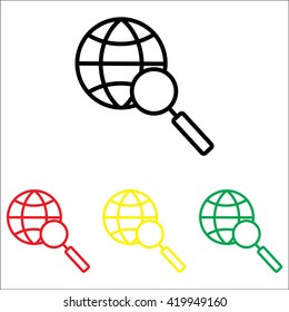Web line icon. Globe and loupe