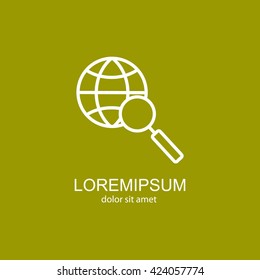 Web line icon. Globe and loupe