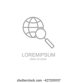 Web line icon. Globe and loupe