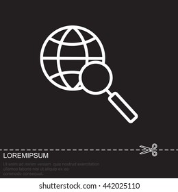 Web line icon. Globe and loupe