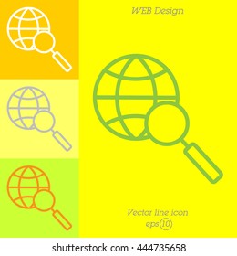 Web line icon. Globe and loupe