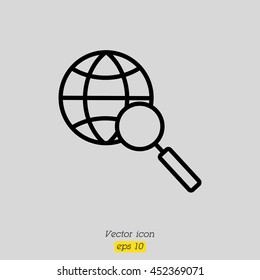 Web line icon. Globe and loupe