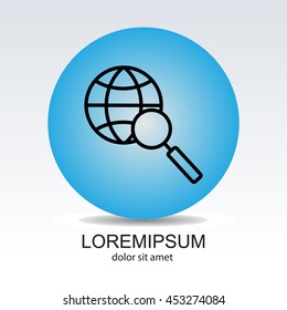 Web line icon. Globe and loupe