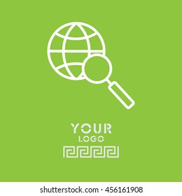 Web line icon. Globe and loupe