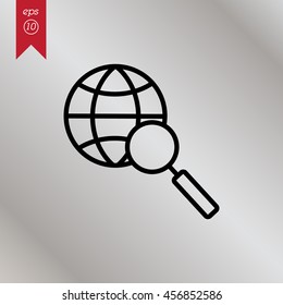 Web line icon. Globe and loupe
