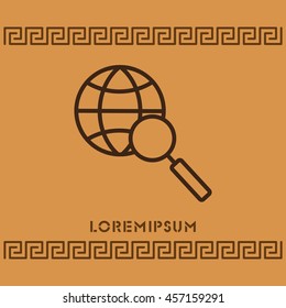 Web line icon. Globe and loupe
