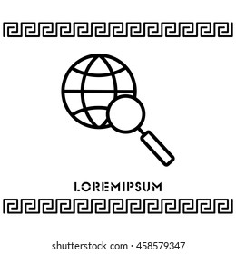 Web line icon. Globe and loupe