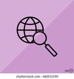 Web line icon. Globe and loupe