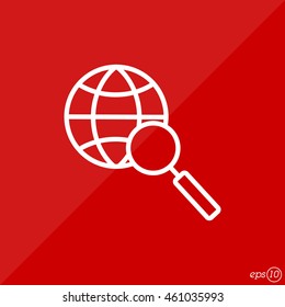 Web line icon. Globe and loupe