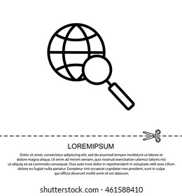 Web line icon. Globe and loupe