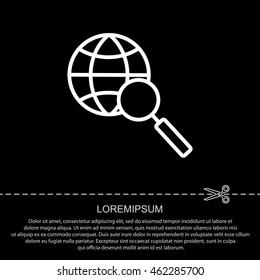Web line icon. Globe and loupe
