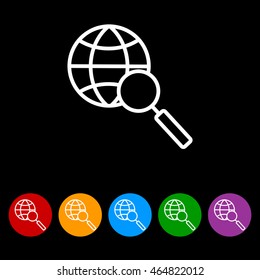 Web line icon. Globe and loupe