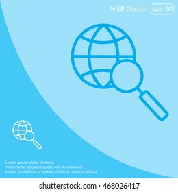 Web line icon. Globe and loupe