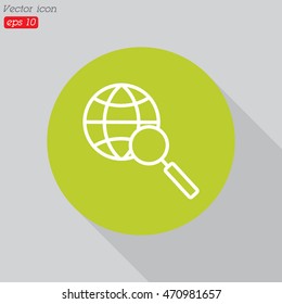 Web line icon. Globe and loupe