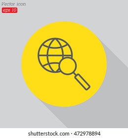 Web line icon. Globe and loupe