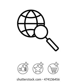 Web line icon. Globe and loupe