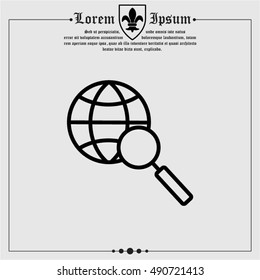 Web line icon. Globe and loupe
