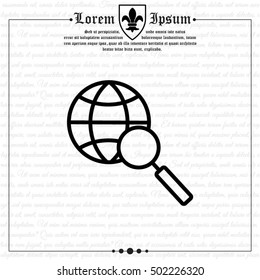Web line icon. Globe and loupe