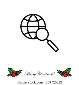 Web line icon. Globe and loupe
