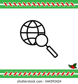 Web line icon. Globe and loupe