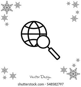 Web line icon. Globe and loupe