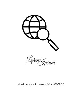 Web line icon. Globe and loupe