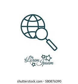 Web line icon. Globe and loupe