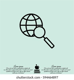 Web line icon. Globe and loupe