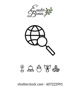 Web line icon. Globe and loupe