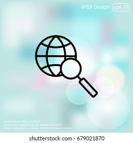 Web line icon. Globe and loupe