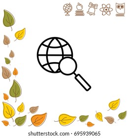 Web line icon. Globe and loupe