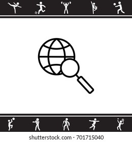 Web line icon. Globe and loupe