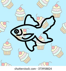 Web line icon. Gold fish.