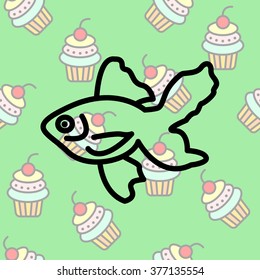 Web line icon. Gold fish.