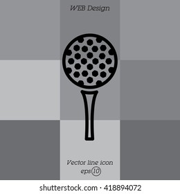 Web line icon. Golf, golf ball on tee