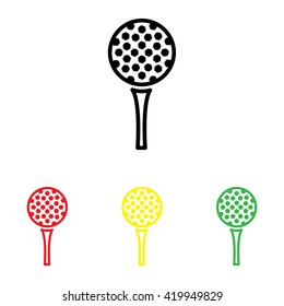 Web line icon. Golf, golf ball on tee