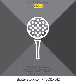 Web line icon. Golf, golf ball on tee