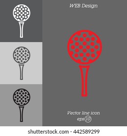 Web line icon. Golf, golf ball on tee