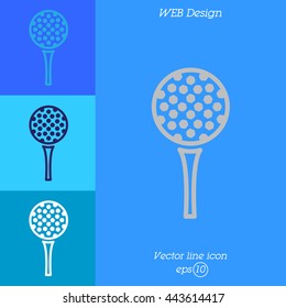 Web line icon. Golf, golf ball on tee