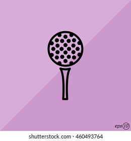 Web line icon. Golf, golf ball on tee
